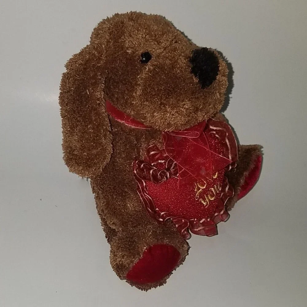 I Love You Brown Puppy Dog Plush Valentine's Day Stuffed Animal Gift Red Heart